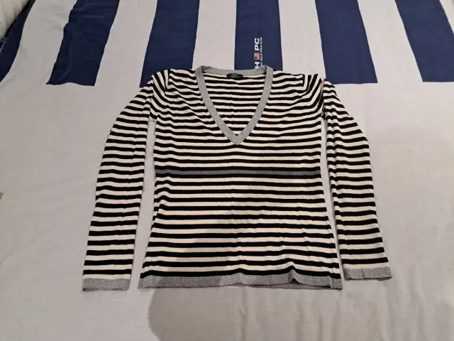 Jersey Mango Rayas Blanco y Negro talla XL de seda