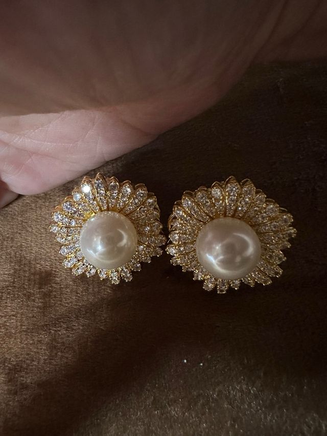 Pendientes perla y circonitas oro