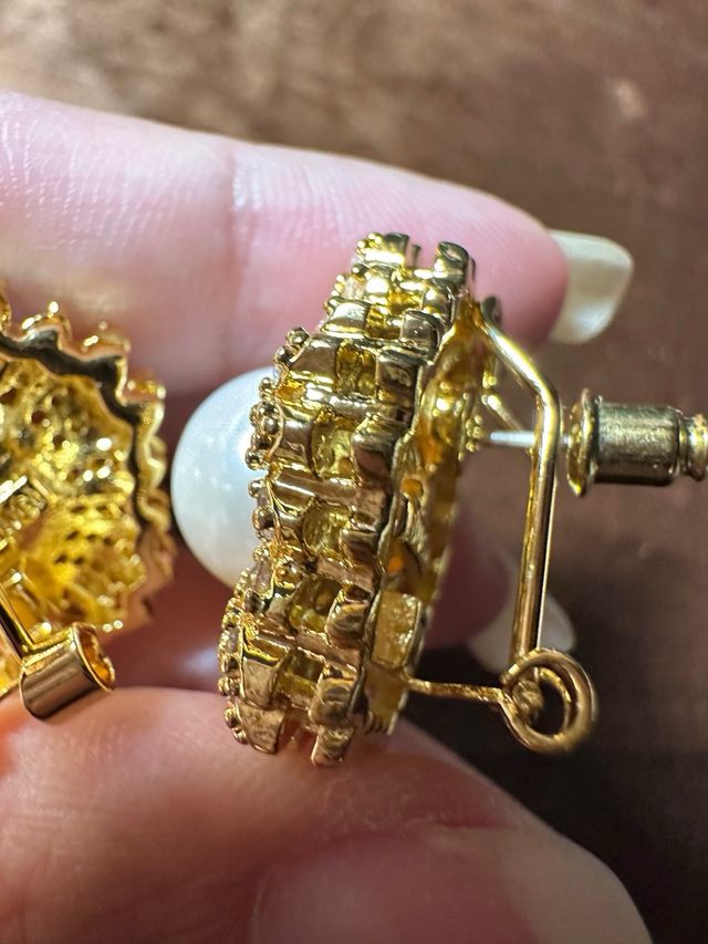 Pendientes perla y circonitas oro