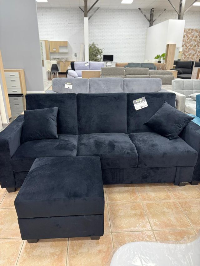 Sofá Cama Negro + Puff Terciopelo