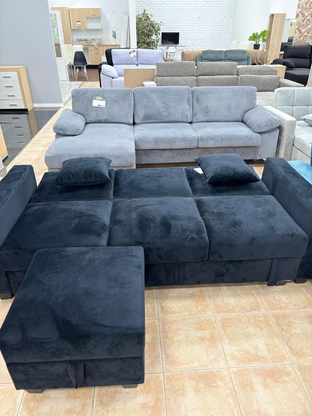 Sofá Cama Negro + Puff Terciopelo