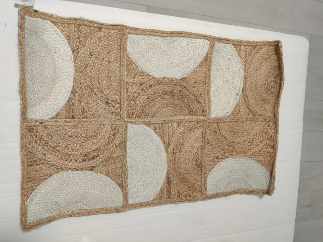 Alfombra Yute/Ratán 100x60 cm Beige/Blanco