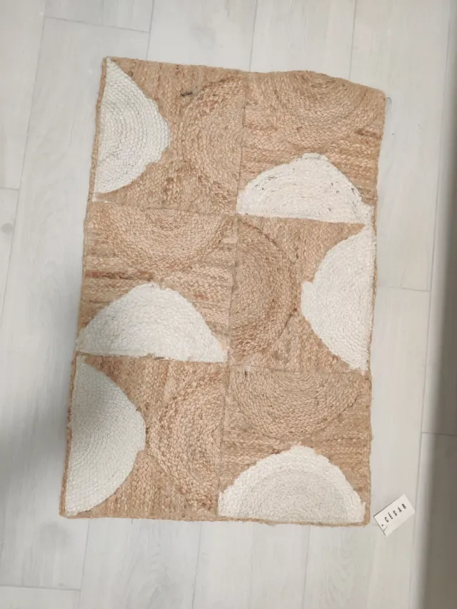 Alfombra Yute/Ratán 100x60 cm Beige/Blanco
