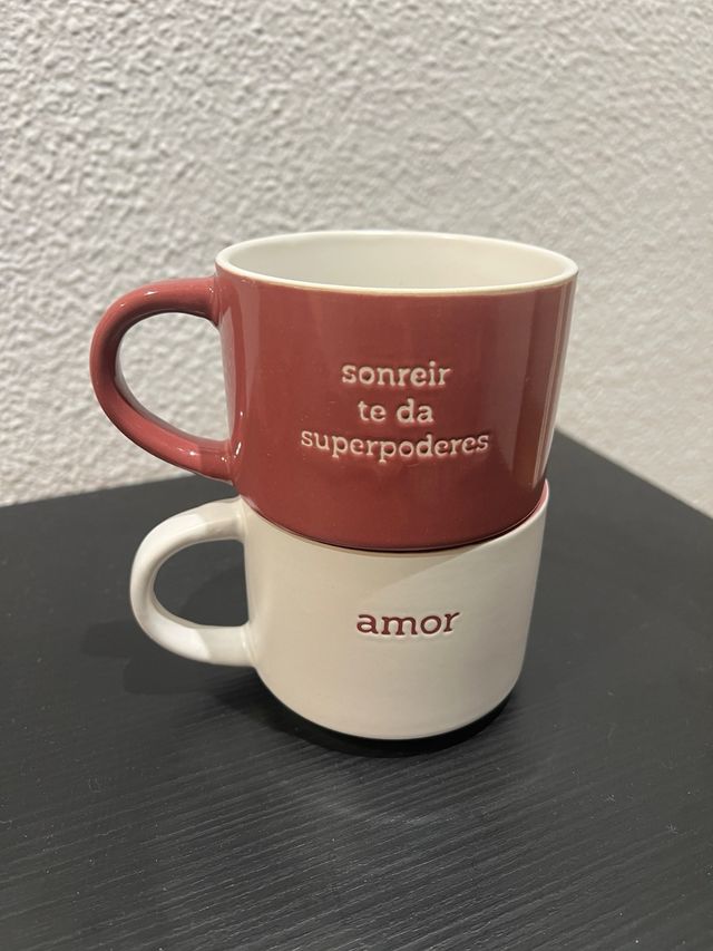 Lote 2 Tazas Cerámica Amor Sonreír