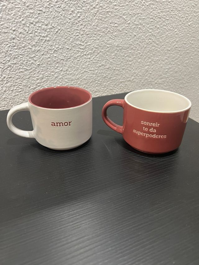 Lote 2 Tazas Cerámica Amor Sonreír