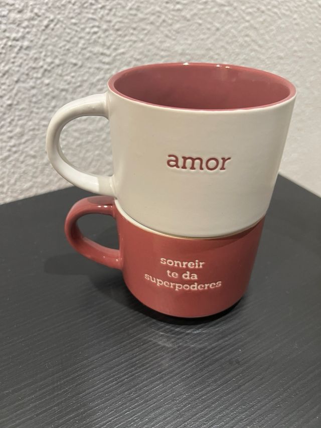 Lote 2 Tazas Cerámica Amor Sonreír