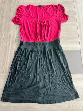 Vestido bicolor negro y granate