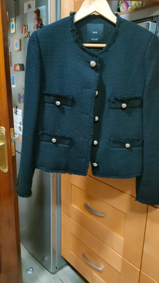 Chaqueta Tweed Chanel Mango Negra Mujer