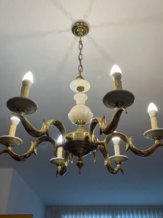 Lámpara de araña bronce y cerámica