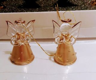 Set 8 Angioletti Vetro Oro Decorazioni Natale