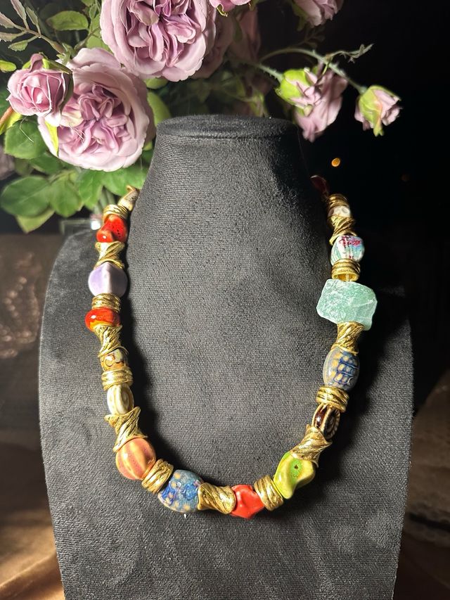 Collar Vintage Cerámica y Piedras Naturales