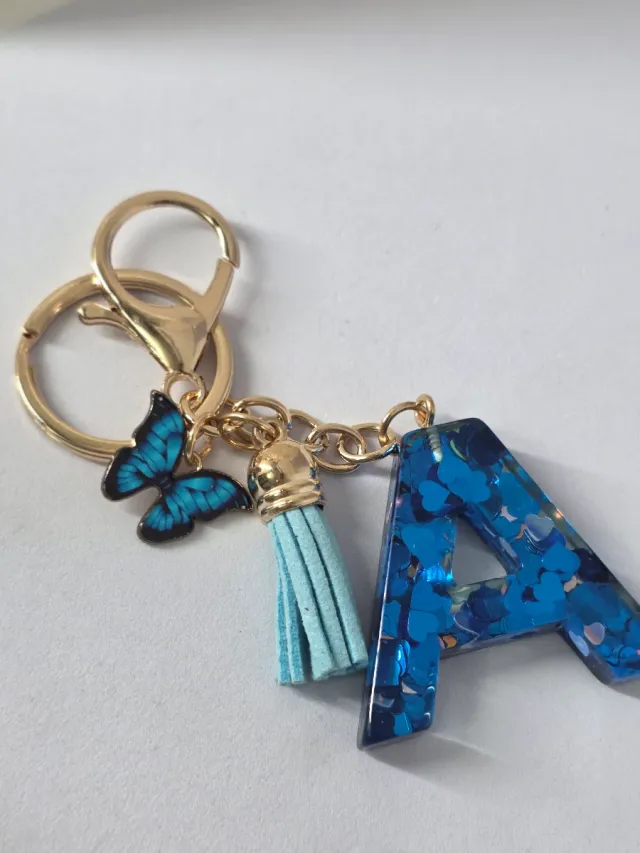 Llavero Letra A Azul Mariposa