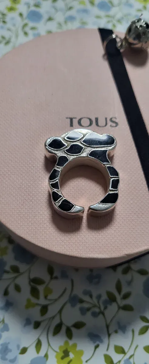 Anillo Oso Plata Onix Negro Tous Ajustable