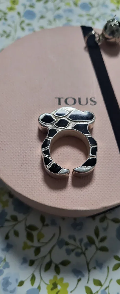 Anillo Oso Plata Onix Negro Tous Ajustable