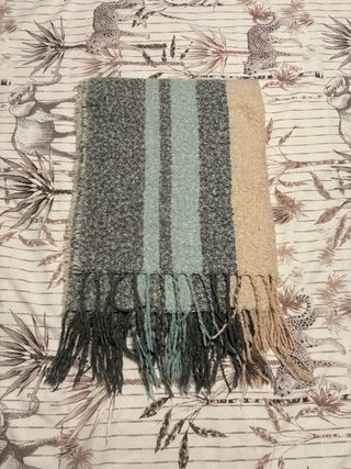 Bufanda/Manta Rayas Gris, Celeste y Rosa