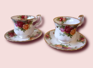 2 Tazas de café y Platillos Royal Albert Rosas