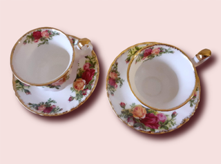 2 Tazas de café y Platillos Royal Albert Rosas