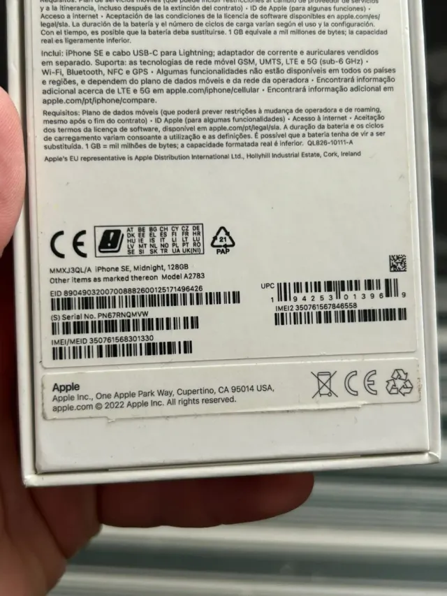 Caja vacía para iPhone SE Midnight 128 Gb