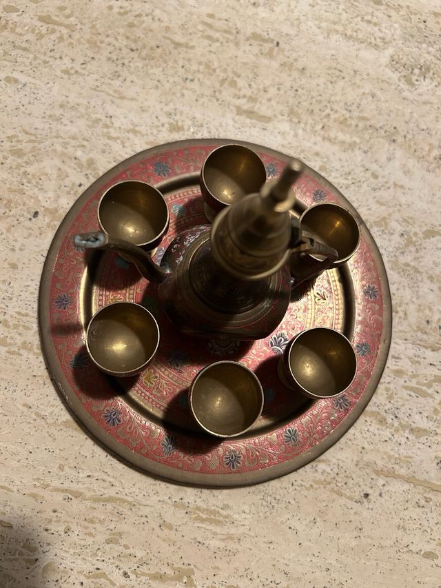 Juego té árabe mini latón y cristal