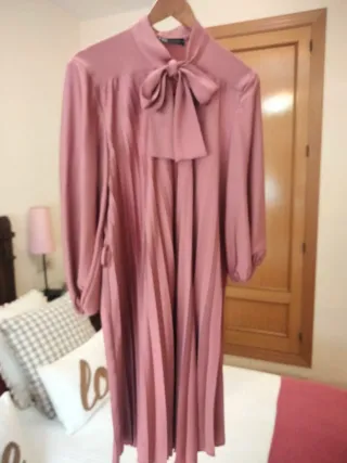 Vestido Zara L Lazo Plisado Rosa