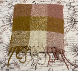 Bufanda/Manta Cuadros Rosa, Blanco y Mostaza