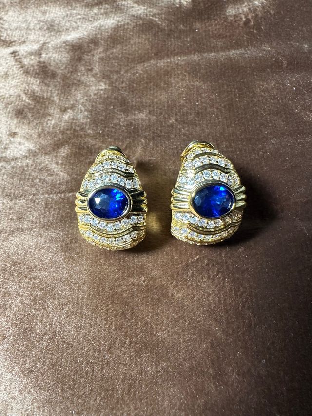 Pendientes vintage oro circonitas y zafiros