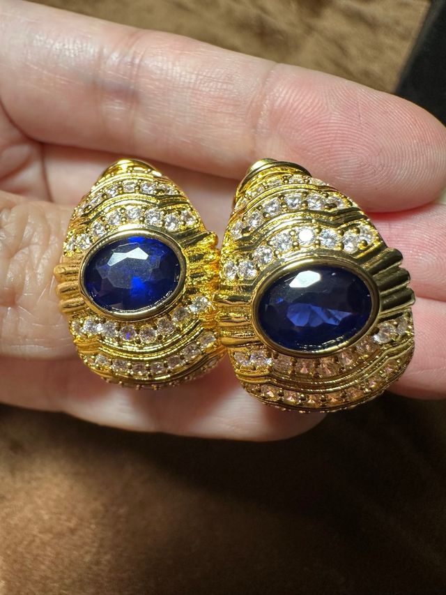 Pendientes vintage oro circonitas y zafiros