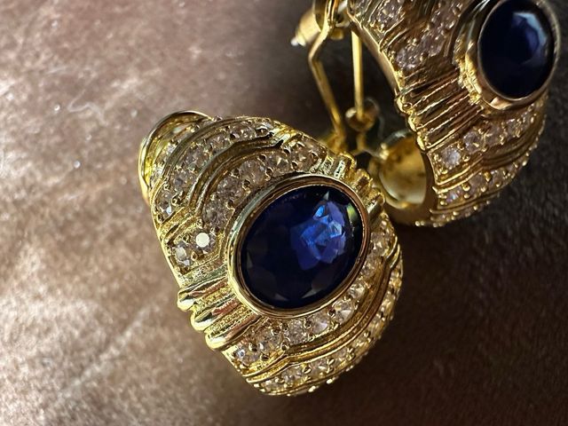 Pendientes vintage oro circonitas y zafiros