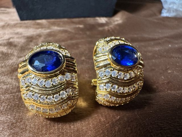 Pendientes vintage oro circonitas y zafiros