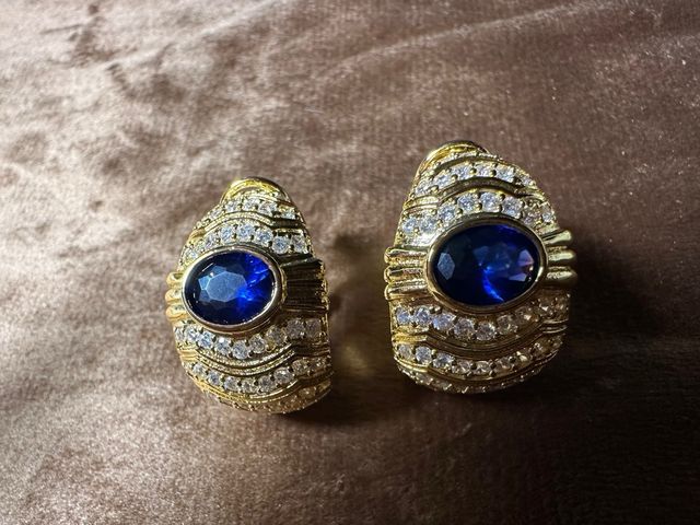 Pendientes vintage oro circonitas y zafiros