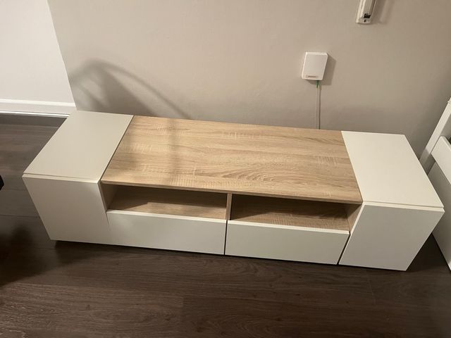 Mueble TV 4 puertas blanco y roble
