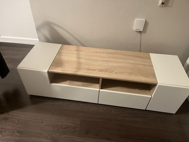 Mueble TV 4 puertas blanco y roble