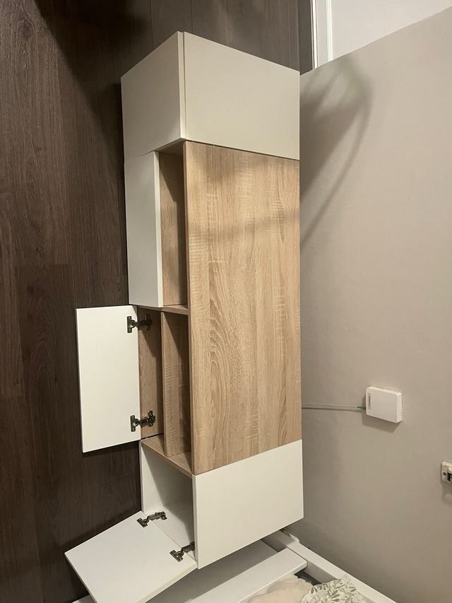 Mueble TV 4 puertas blanco y roble