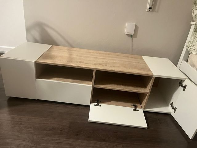 Mueble TV 4 puertas blanco y roble