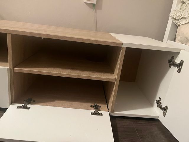 Mueble TV 4 puertas blanco y roble