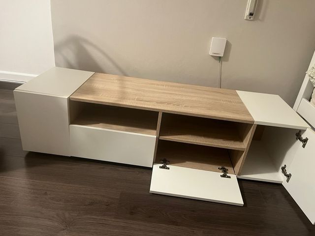 Mueble TV 4 puertas blanco y roble