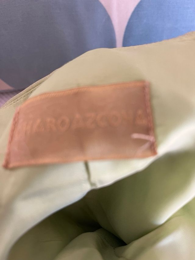 Vestido fiesta palabra de honor verde y rosa