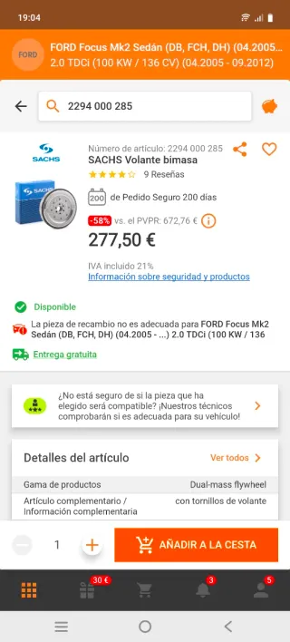 Volante bimasa SACHS 2294 000 111 Nuevo