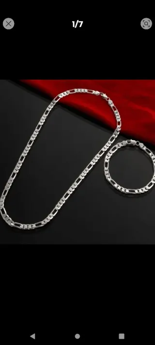 Conjunto Cadena y Pulsera Plata 925 Figaro