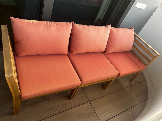 Sofá Terraza Sklum Madera y Cojines Terracota