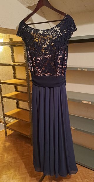 Vestido de fiesta azul con encaje y falda tul T.50