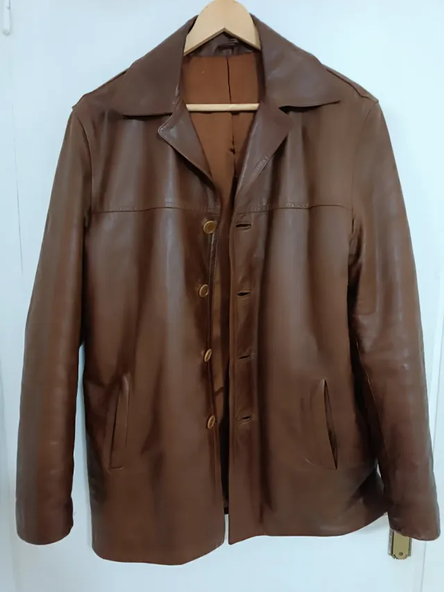 Chaqueta de piel auténtica marrón