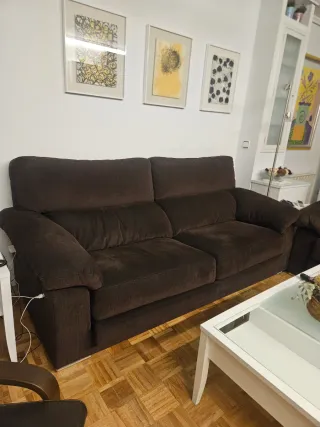 Divano 3+2 posti in tessuto marrone