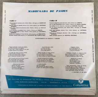 VINILO: SAETAS MADRUGADA DE PASIÓN DISCO (1963)