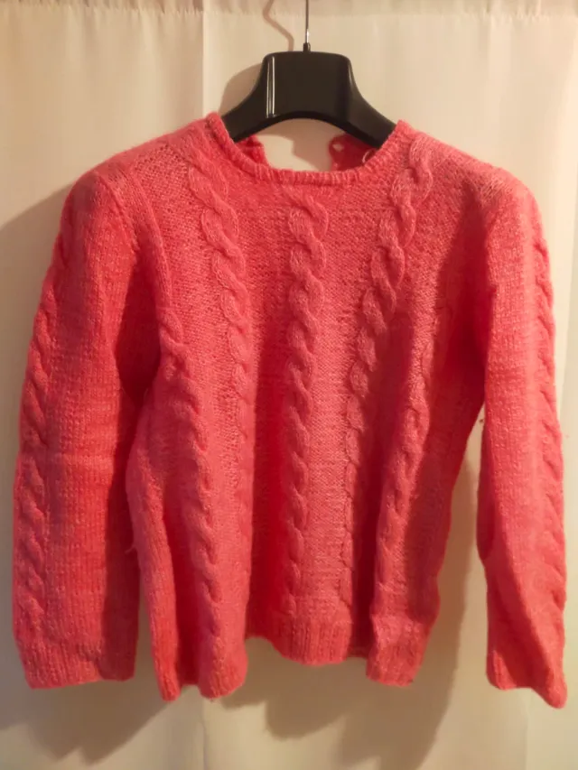 Maglione bambina rosa con trecce