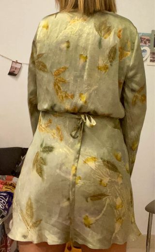 Vestido kimono verde estampado floral talla S