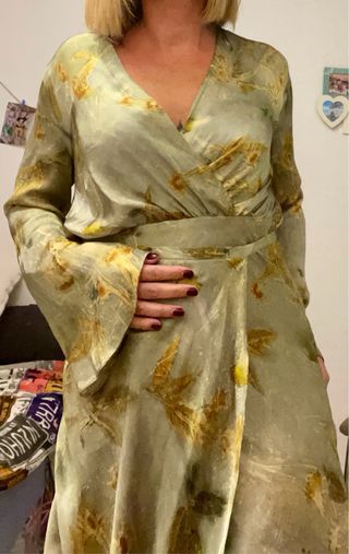 Vestido kimono verde estampado floral talla S