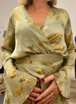 Vestido kimono verde estampado floral talla S