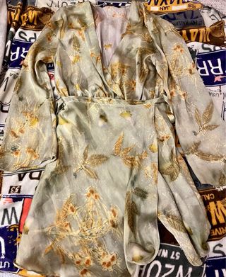 Vestido kimono verde estampado floral talla S