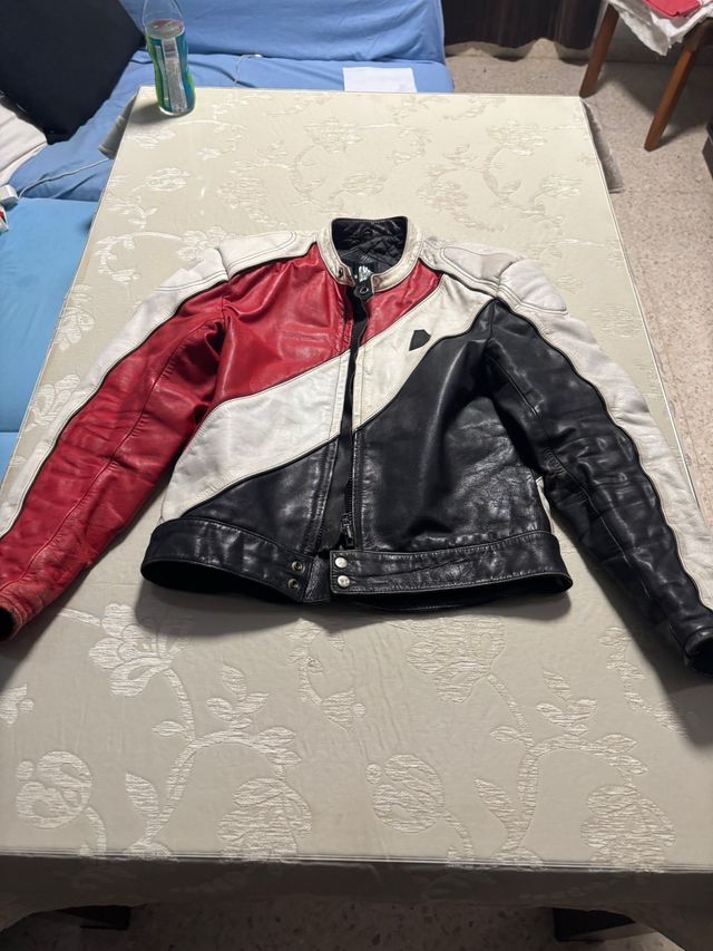 Chaqueta Moto Cuero Tricolor Talla L